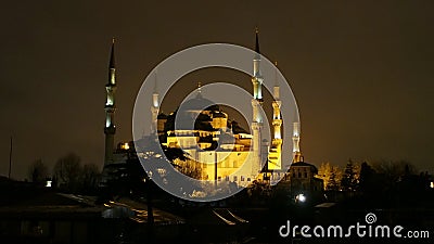 Istanbul city sultan Ahmet mosque and minarets night street photo Stock Photo